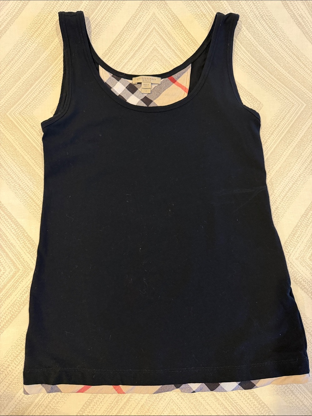 Burberry Brit Black Tank Top XS Signature Check Trim Designer